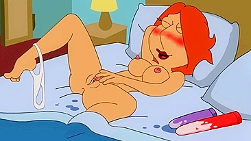 3D cartoon! Fully naked hottie Lois Griffin fucks her pussy with a dildo