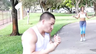 XXX slut jumps rope as pickup artists see her and approaches to talk