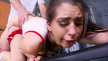 Slutty girl penetrated with XXX bulge in doggy in the middle of gym