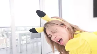 Petite Pikahoe nicely rides boy's thick XXX meatstick in the bedroom