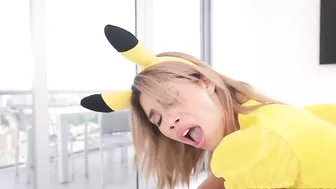 Petite Pikahoe nicely rides boy's thick XXX meatstick in the bedroom