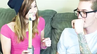 Naughty spinner sucks friend's big XXX manhood after measuring it