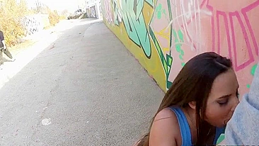 Euro gal with firm booty deepthroats hard XXX prick in public place