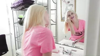 XXX sex footage starts with putting makeup on for the blonde girl