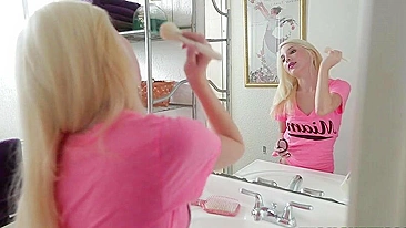 XXX sex footage starts with putting makeup on for the blonde girl