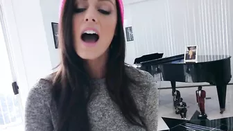 Brunette with pink cap agrees to oral XXX sex in front of the camera