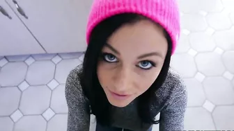 Brunette with pink cap agrees to oral XXX sex in front of the camera