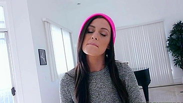Brunette with pink cap agrees to oral XXX sex in front of the camera