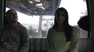 Nice mom shows off bottom and gives a XXX blowjob in a funicular