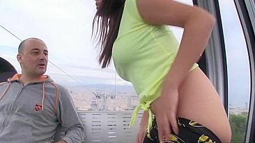 Nice mom shows off bottom and gives a XXX blowjob in a funicular