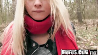 Blonde teen agreed to be fucked for money by fake model agent in local forest