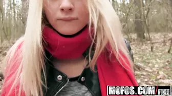 Blonde teen agreed to be fucked for money by fake model agent in local forest