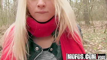 Blonde teen agreed to be fucked for money by fake model agent in local forest