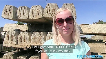 Public agent offered blonde chick extra money to fuck her tiny twat