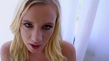 22-year-old Bailey Brooke gives hot blowjob and catches cum on tongue