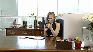 Office sex action of petite blonde and athletic partner
