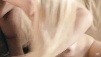 Blonde in black lingerie makes love to new admirer in kitchen