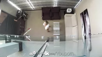 Skinny blonde gives deepthroat and has sex on Fourth of July