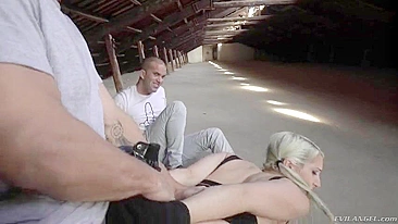 Two hungry friends nail teen blondie in the dusty attic