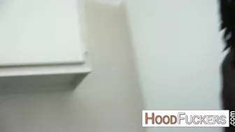 Black man knocks on the door of Riley Shy because she has a plumbing problem and they solve it with sex