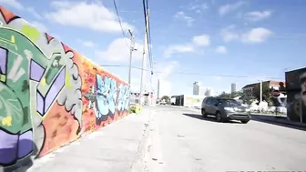 Mom walks by graffiti wall and brandishes her XXX assets on camera