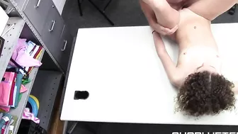 Curly-haired teen with small tits and ass gets fucked hard on her desk. #XXX #TeamSkeet