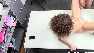Curly-haired teen with small tits and ass gets fucked hard on her desk. #XXX #TeamSkeet