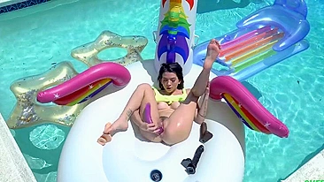 Riley Jean masturbates with a dildo in the pool. #XXX #TeamSkeet