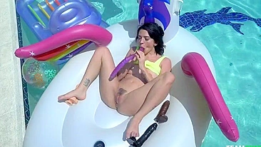 Riley Jean masturbates with a dildo in the pool. #XXX #TeamSkeet