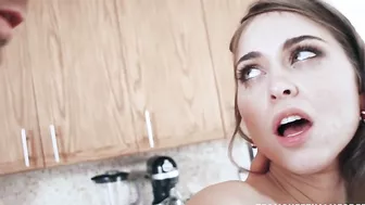 Slender XXX sister gets her tight coochie drilled in standing position