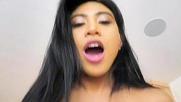 Magnificent Asian girl with perky tits enjoys riding stepdad's cock