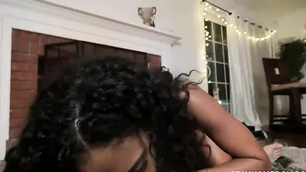 Dark-skinned sister with perky tits sucks white cock with an extra passion