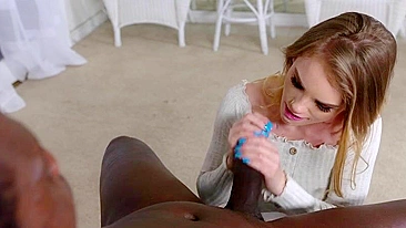 Natalie Knight XXX-rated video: Sucks big black cock and licks balls.