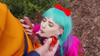 Lucky man has an outdoor oral XXX twosome with the cosplayer babe