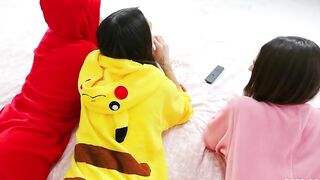 Babe in pink pajamas is fucked by her bestie's XXX hot stepbrother