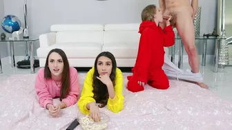 XXX fucker drills mouth of girl in red suit while besties don't see
