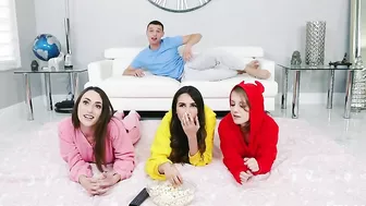 XXX fucker drills mouth of girl in red suit while besties don't see