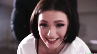 Bald guy stretches winsome girl with saggy XXX tits on chair in doggy