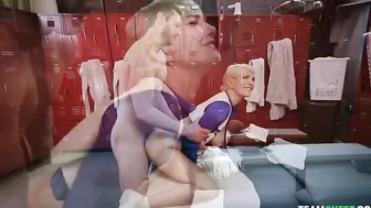 Cute blonde and quarterback have XXX fun in locker room in doggy