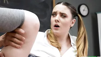 Horny teacher slams XXX pussy of cute schoolgirl on desk in spoon pose