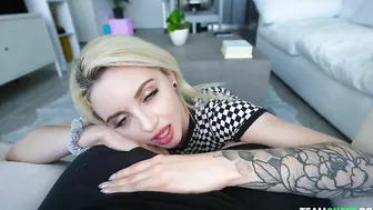 Nice POV clip of petite blonde giving XXX blowjob to excited lover