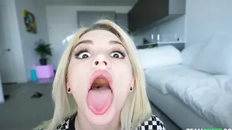 Nice POV clip of petite blonde giving XXX blowjob to excited lover