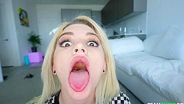 Nice POV clip of petite blonde giving XXX blowjob to excited lover