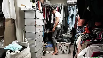 Slim brunette has face penetrated with XXX lover's dick in the closet