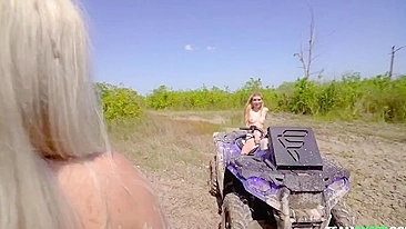 Dirty blonde plays with XXX cunt and gets it licked on the quad bike