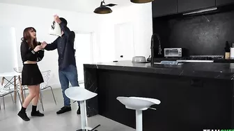 Dressed slut gets on the knees to give the stud XXX blowjob in POV