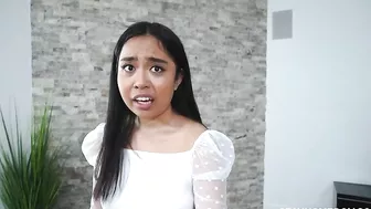 Oriental girl has mouth penetrated by XXX horny man behind the camera