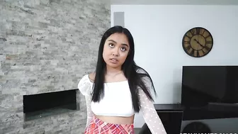 Oriental girl has mouth penetrated by XXX horny man behind the camera