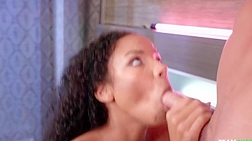 Eccentric black girl takes XXX sized white cock deep into her mouth