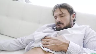 XXX slut touches cock and has mouth fucked by her bearded stepdad